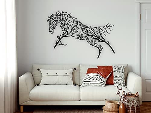 DEKADRON Décoration murale en métal, cheval d'arbre, décoration d'intérieur et d'extérieur (75 x 40 cm)