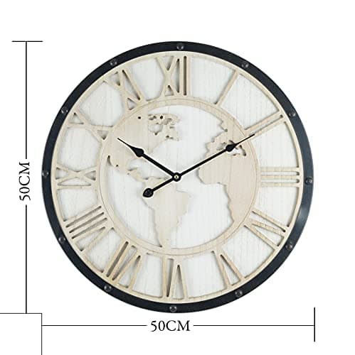 Rebecca Mobili Grande Horloge Murale, Horloge Monde Rétro, Noir Blanc Shabby, Chiffres Romains - Mesures : 50 x 50 x 5 cm (H x L x P) - Art. RE6594