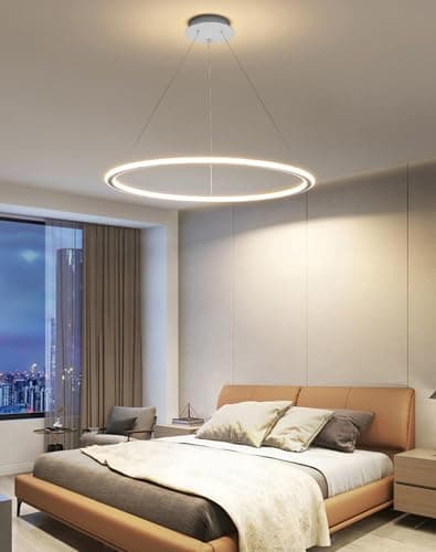 Lampe à suspension LED moderne table à manger dimmable lampe à suspension LED avec télécommande, lampe de salon ronde moderne Suspension Lampe de cuisine de bureau de salle à manger (blanc, Φ40cm)
