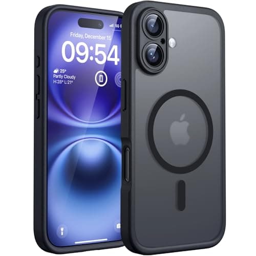 TOCOL Coque Magnétique pour iPhone 16 6,1 Pouces, Compatible avec MagSafe, Protection de l'objectif améliorée, Coque Mat Translucide Fine Antichoc, Noir