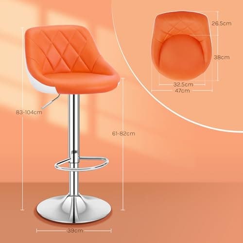 WOLTU Tabouret Bar, Chaise Haute Bar, Tabouret en Similicuir, Réglable en Hauteur, avec Dossier, Repose-Pieds, Chaise Haute Cuisine, Orange, BH30or-1