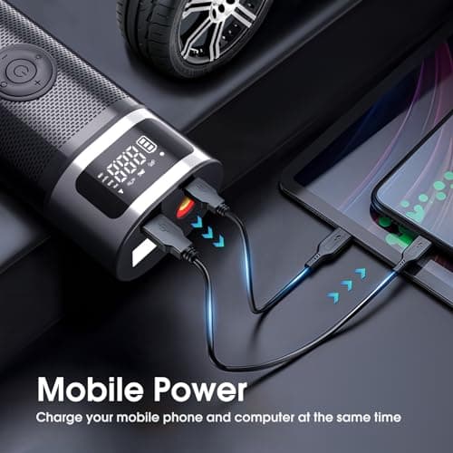 OneAmg Gonfleur Pneus Voiture, Pompe à Air Électronique Portable 12V 5200mAh/150PSI, Compresseur à Air Portatif avec Affichage Numérique et Lumières d'urgence pour Voitures, Motos, Vélos, Ballons