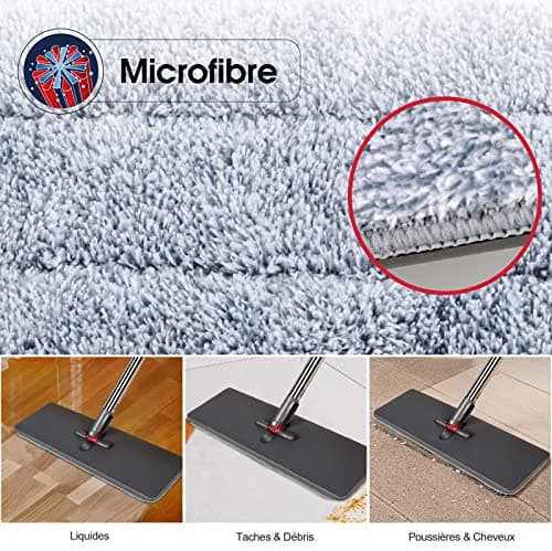 MASTERTOP Balai Serpillière Microfibre à Essorage Intégré, Balai Auto Essoreur avec Tête Rotative à 360°, Serpillère à Rangement Debout pour Nettoyage de Sol avec 6 Tampons Microfibre