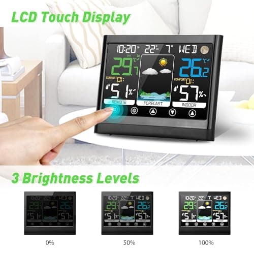 jely Station Meteo Interieur Exterieur Sans Fil avec Capteur Thermomètre Hygromètre LCD Écran Couleur avec Alerte Température Météo Prévisions DCF Radio Phase de la Lune Snooze Réveil