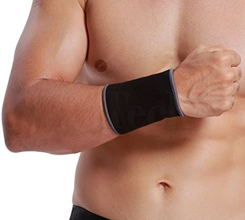 NEOtech Care Protège-poignet de marque Ultra léger, élastique et respirant - Compression moyenne - Bracelet pour tennis, golf, gym, sport (Noire, Taille M, 1 unité)