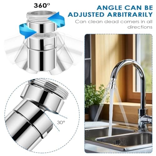 Baxcdyswe 2 Pièces Mousseur Robinet Economie Eau, 360° Pivotant Embout Robinet Cuisine, Embout Robinet Salle de Bain, Embout Mitigeur Cuisine Douchette, Adaptateur Robinet Cuisine Extension