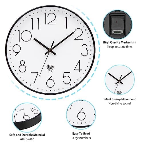 VINILITE Horloge Murale Radio Pilotée Design Moderne avec Movement Silencieux et sans Tic-Tac Pendule Murale de 30cm pour Salon, Cuisine, Bureau, Chambre