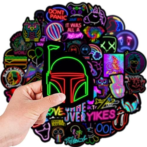 MARSFORCE Graffiti Néon vinyle imperméable autocollant pour ordinateur portable bagages de voyage valise bouteille d'eau skateboard vélo voiture pare - chocs casque guitare jouet scrapbooking [50pcs]