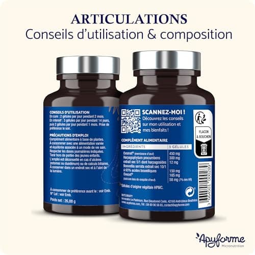 Apyforme - Articulations - Anti Douleurs et Confort Articulaire - Glucosamine Chondroitine MSM, Boswellia Serrata, Harpagophytum - 60 Gél - Fabriqué en France