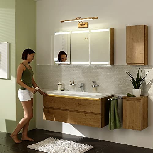 MantoLite Applique Murale 8W Applique Liseuse 40CM Interieur Laiton Salle de Bains Miroir Lampe 3000K Murale LED avec Tête de Lamp Pivotante Lampe de Lecture 900LM pour Tableaux et Vitrines Luminaires