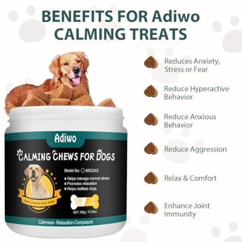 Adiwo Calmant pour Chien, 120pcs Calmant à Mâcher pour Chiens, Saveur de Poulet Snacks Naturels Apaisants, Réduire la Pression pour Chien et Chat, Réduire l’anxiété de l’Animal