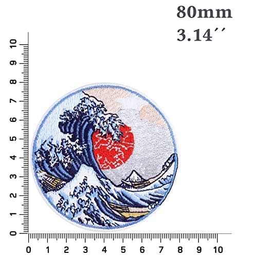 Écusson Thermocollant Patch "CHANGEMENT CLIMATIQUE" Grande vague Kanagawa | Autocollant de protection du climat à coudre/à repasser | Insigne environnemental | 80x80mm