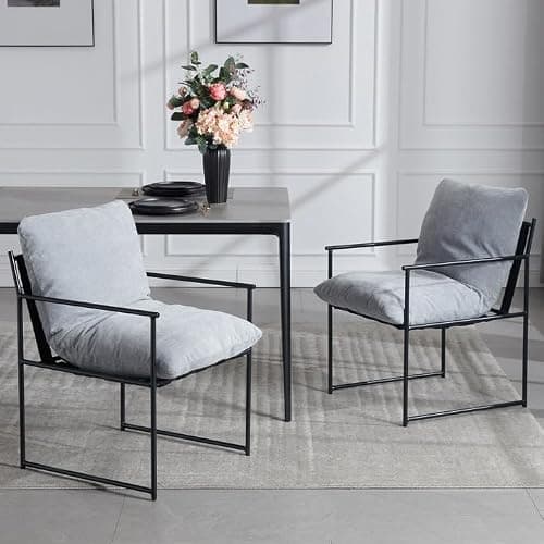 Wahson Lot de 2 Chaise Salle à Manger en Chenille Chaise de Cuisine Moderne Rembourré avec Pieds en Métal, Chaise de Salon avec Accoudoirs pour Salle à Manger/Chambre/Restaurant,Girs