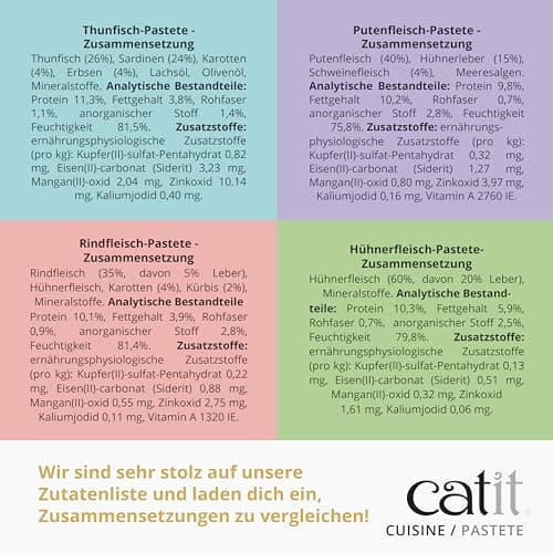 Catit Cuisine Pâtée pour Chats, Pâté à la Viande de Dinde avec du Poulet et du Jambon, Aliment Complet, 95 g, sans Céréales, Haute Teneur en Viande