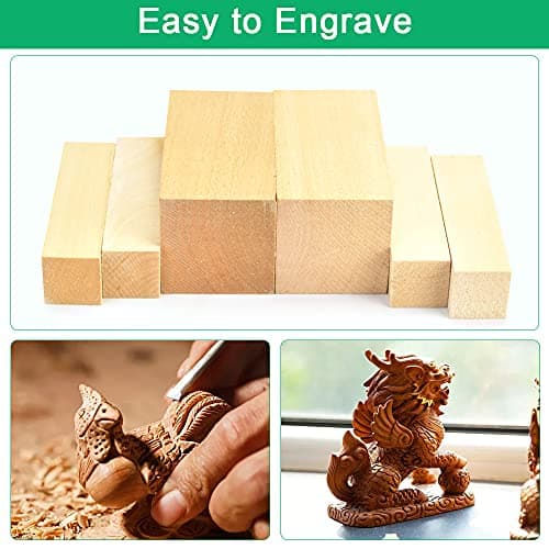 Favengo 6 PCS Bloc de Sculpture Bois 10 * 5 * 5cm 10 * 2.5 * 2.5cmbloc de Bois Tilleul Bloc de Bois Brut Pour Sculpture Bloc Tilleul Sculpture Sculpture Block Bloc à Sculpter