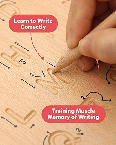 Coogam Planche de traçage de Lettre en Bois Double Face, Alphabet 123 Chiffres Cognition Montessori Apprentissage précoce STEM préscolaire Jouet Cadeau pour 3 4 5 Ans Enfants