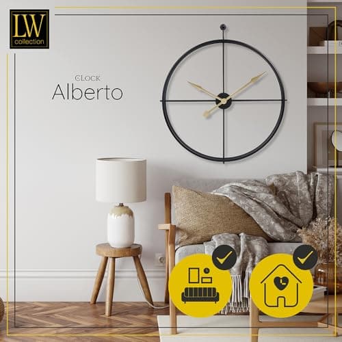 LW Collection Horloge Murale Alberto Noir avec Aiguilles dorées 80 cm - Grande Horloge Murale Industrielle en Métal - Horloge Murale Moderne - Mouvement Silencieux - Horloge Silencieuse