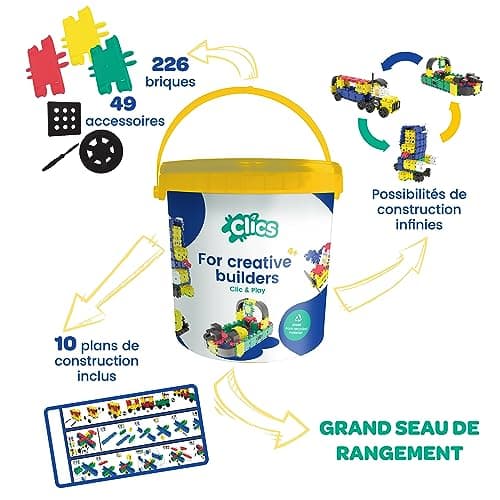 Clics Jouets de Construction pour Les Enfants à partir de 3 Ans, Jouets éducatifs créatifs dans Un Ensemble de 275 pièces, Blocs de Construction pour Filles et garçons, Jouets Montessori STEM,