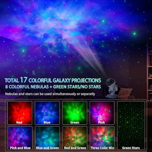 Projecteur Ciel Etoile Rechargeable, 15 Galaxies et Minuterie, Double Contrôle Veilleuse Astronaute, Enfant Adulte Decoration Chambre Plafond Rotation Led Lampe Projecteur, Cadeaux Noel Anniversaire