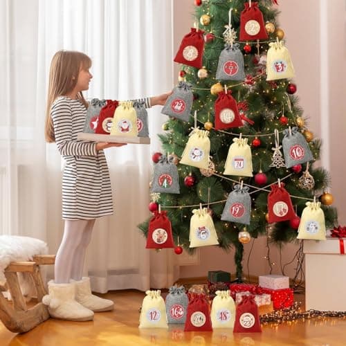 Alintor Calendrier de l'avent a Remplir Soit Meme, 24 Calendrier de l'avent Vide, Grands Calendrier Avent a Remplir, Sac Pour Calendrier de l'avent 2024 Femme Homme