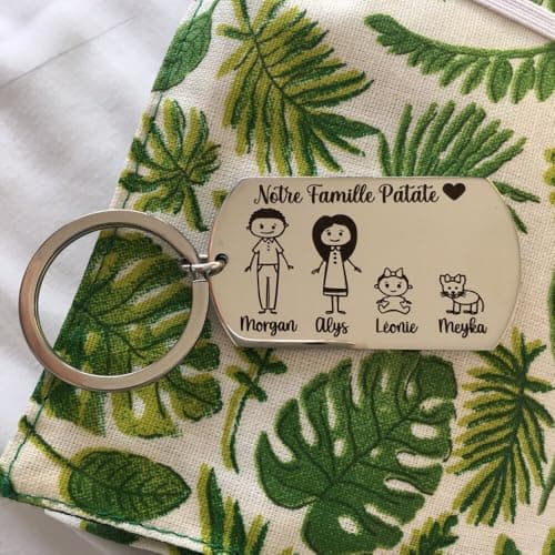 Porte clé personnalisé famille en inox notre petite famille, cadeau de noel, cadeau papa, fête des pères, des mères..