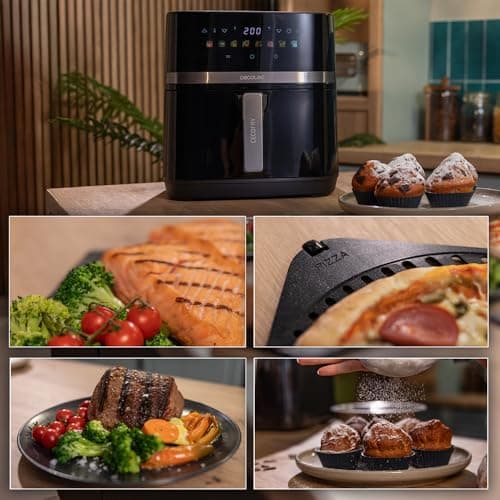 Cecotec Air Fryer Cecofry&Grill Duoheat 8000. Friteuse à Air sans Huile 8L, Grill et Plancha, Résistance Double, 2200W, Cuisson Uniforme, Moins de Graisse, Idéale pour Pizzas