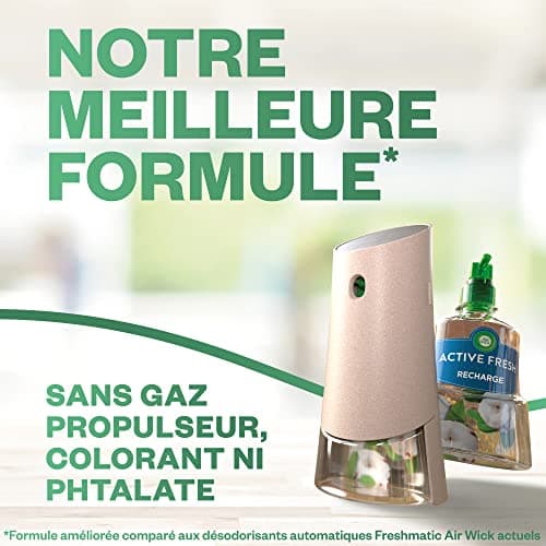Air Wick Désodorisant Maison Spray Automatique Sans Gaz Active Fresh - 1 Diffuseur + 2 Recharges Parfum Douceur de Coton