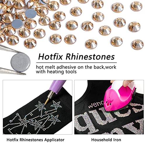 BEADSLAND Hotfix Strass,1440pcs Dos Plat Cristal Strass Artisanat vêtements Bricolage décoration,Champagne doré,SS20,4.6-4.8mm