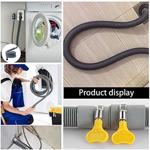 Tuyau Vidange Machine a Laver, 1M/1.5M/2M/2.5M/3M/4M/5M/6M/7M Rallonge de Tuyau de Vidange, Tuyau de Vidange Universel, avec Support et Colliers de Serrage, pour Lave-Linge, Lave-Vaisselle