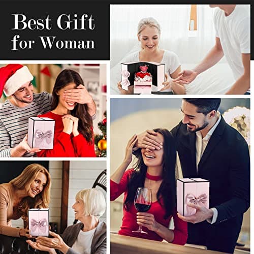 ADDWel Cadeau Fete des Meres Original, Rose Eternelle avec Bijoux avec Collier Je t'aime en 100 Langues, Fête des Mères, Rose Préservée Fleur Cadeau Maman/Mamie, Cadeau Anniversaire Maman