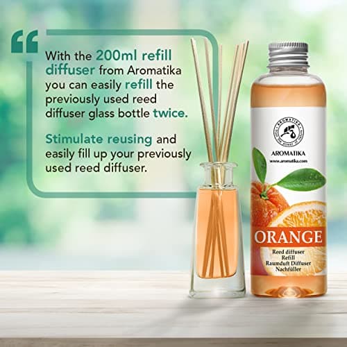 Recharge Diffuseur de Parfum 200ml - Arôme Orange - À L'Huile D'Orange Essentielle Naturelle - Fragrance Fraîche et Durable