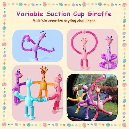 4 Pièces Jouet Girafe Télescopique avec Ventouse, Jouet de Girafe à Ventouse Télescopique pour Enfants Girafe Pop Tube Jouet, Jouet Educatif Amusant de Soulagement du Stress