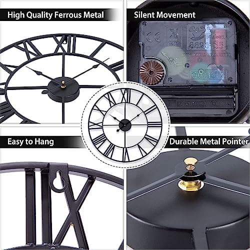 ACCSHINE Horloge Murale Metal avec Chiffres Romain Vintage Silencieuse 40cm