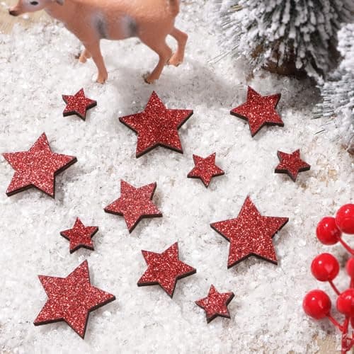 36Pcs Etoile Bois Noël Confetti Scintillant Décoration à disperser Table Cadeau Noël (Etoile à 5 branches Rouge)