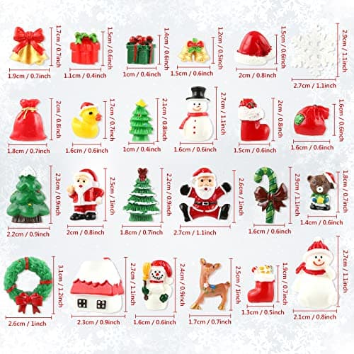 Naler Figurine Décorative Noël, 24pcs Miniature en Résine Personnage de Noël, Ornements Noël pour Décoration Maison Jardin Bricolage DIY Bonsai Table Empotement, Cadeau Enfant Noël Anniversaire Fête
