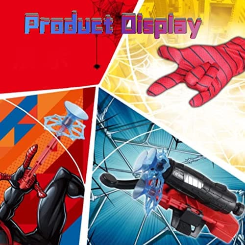 Lot de 2 Gant de Lanceur Spider-Man Lanceur Gants de Lancement jouets de poignet lanceur de héros Gants de Lanceur Spiderman Wrist Toys Set Spider Gant de Cosplay en Plastique pour Enfants(bleu)