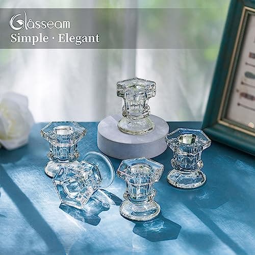 Glasseam Bougeoirs en Verre, Clair Bougeoirs 20 Pcs Bougeoirs Bougeoirs Bougeoirs Bougeoirs De Noël pour Salon Table À Manger Décoration De Mariage