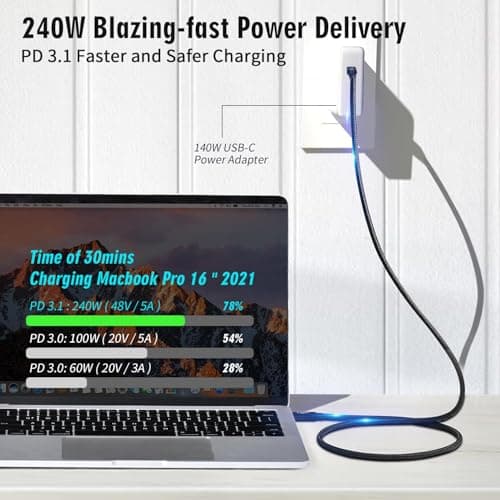 CABLEDECONN Thunderbolt 5 Rallonge 1M 3.3FT USB 4 80gbps Données Ultra - Rapides 240W Câble de Charge Rapide 16k Connexion Vidéo Ultra HD USB Type-C