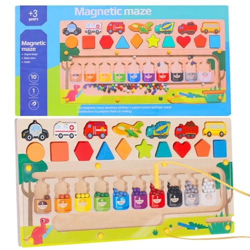 Labyrinthe Magnetique, 3 en 1 Jeux Magnetique Enfant, Jeux Montessori Bois 3 Ans, Motricité Fine Jeux Aimants Magnetique pour Tout-Petits Garçons Filles, Educatif Cadeau pour 3 4 5 6 Ans