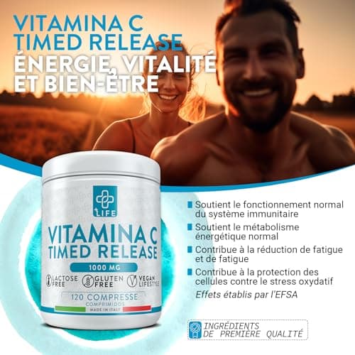 Vitamine C 1000mg à Libération Prolongée 120 Comprimés PiuLife® Supplément Vitamine C Naturelle Acide Ascorbique, Antioxydant, Defense Immunitaire Adulte, Vit C Vitamine Boost Énergie Puissant