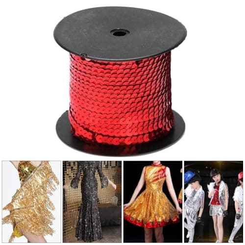 Agatige 100 Yards Rouleaux de Paillettes Sequins, 6 mm Paillettes Ruban Rouleau Paillette Couleur Perles Paillettes Sequin, Couleur Rubans à Paillettes pour Fabrication de Bijoux et Couture(Rouge)