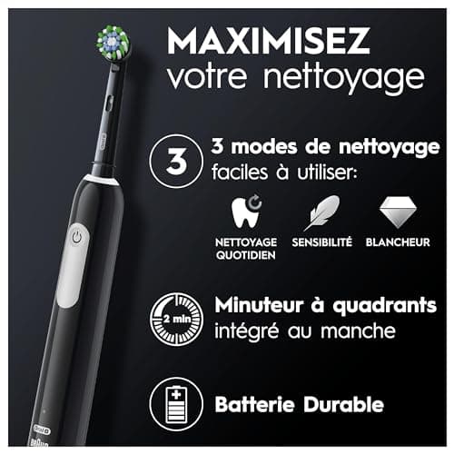 Oral-B Pro Series 1 Brosse à Dents Électrique, Noir, 1 Brossette Nettoyage 3D, Élimine la Plaque Dentaire, 3 Modes de Brossage, Minuteur, 1 Étui De Voyage, Rechargeable