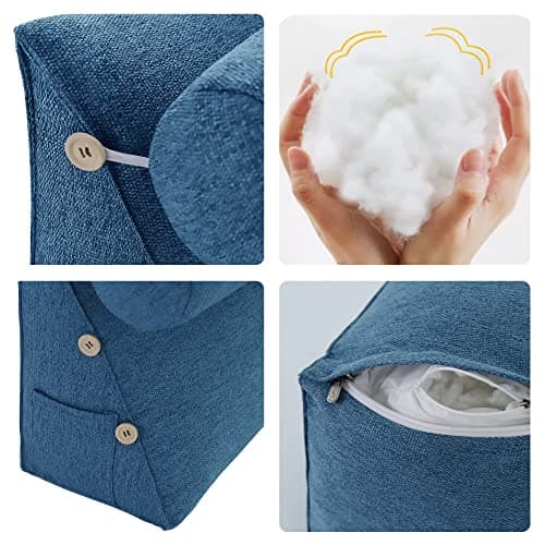Rucener Coussin de Dossier pour Lit Coussin de Lecture pour Dossier de Lecture Coussin de Dossier Triangulaire Coussin à Coins Coussin de Lecture en Mousse Bleu 60 CM