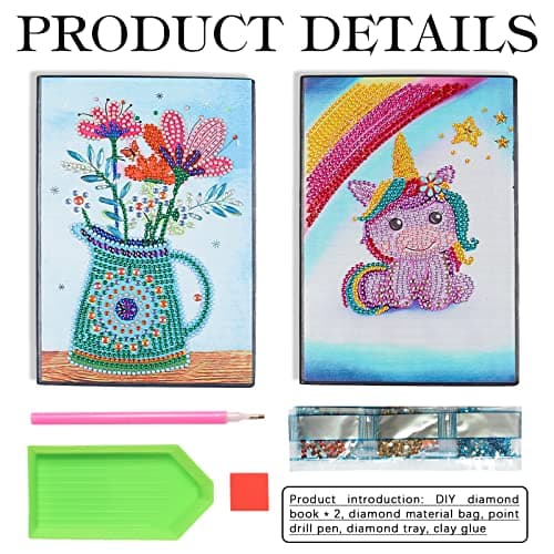2 x DCIDBEI A5 Carnet Diamond Painting Journal Intime Fille Carnet Peinture Diamant Carnets Notes Broderie Diamants Diamant Painting Carnet de Note Fleurs Carnet de Voyage Cahier de Croquis A5 Unicorn