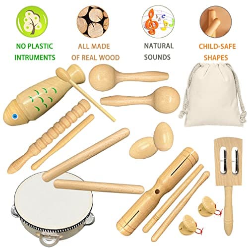 Instruments de Musique en Bois pour Tout-Petits & Bebe, Ulifeme Enfant Instrument de Musique Enfant 3-6 Ans, Petit Instrument de Musique en Bois Set Instrument Musique Enfant Kit Instrument de Musique
