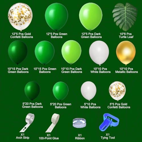 Kitchown 140 Pièces Jungle Forêt Ballons Vert Guirlande Tropical Jungle Decoration Palmier Confettis Latex Ballons Anniversaire Baby Shower Garçons Fille Safari Eté Hawaiian Party