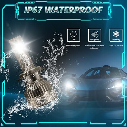Kairiyard Ampoule H7 LED, 60W 10000LM 6000K Blanc Froid 200% Luminosité Super Lumineux Angle de Faisceau réglable à 360 degrés Xenon H7 LED Anti Erreur Voiture Kit de Conversion IP67 étanche.