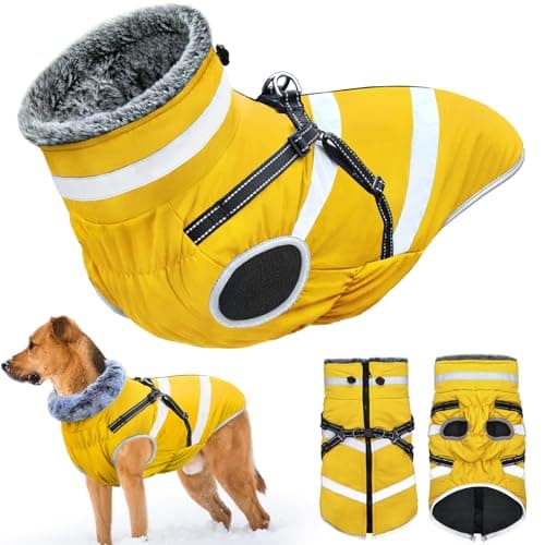 Oslueidy Imperméable à l'eau Chien Manteau, Hiver Chaud Chien Veste réfléchissant vêtements pour Animaux de Compagnie Chien Temps Froid Manteau Confortable Snow Suit Veste Gilet (Jaune, 6XL)