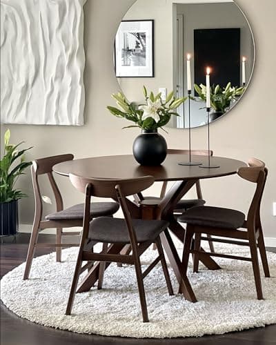 Table de Repas Ronde ø120 cm Effet Bois Sombre Finition Laquée Style Rétro Tymis