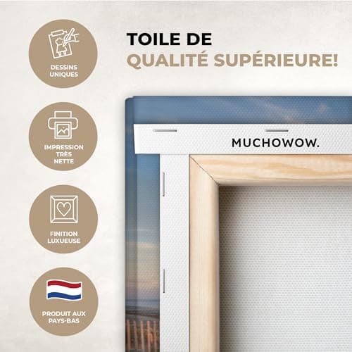 MuchoWow© Impression sur Toile Decoration Murale Peinture 70x50 cm Tableaux Decoratifs Muraux Déco Chambre Tableau Salon Dune - Coucher de soleil - Plage - Plantes - Mer